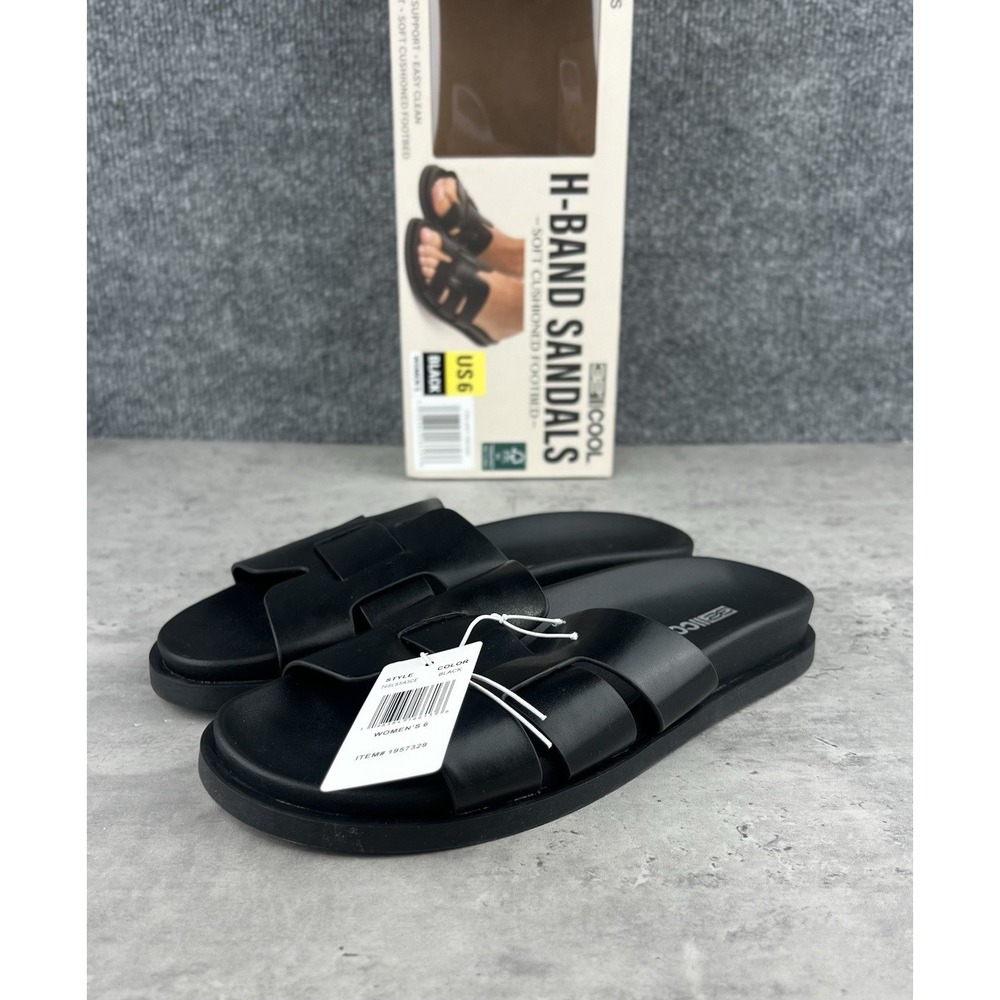 32 Degrees Cool H Band Footbed Slide Sandals Womens Sz 6 Black Vegan